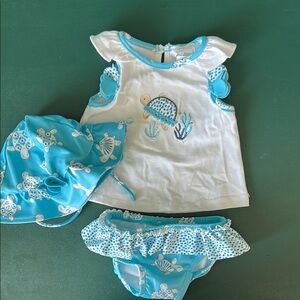 Mayoral Blue and White Swim Suit & Hat